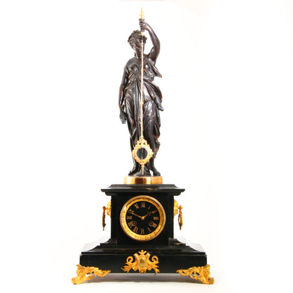 Antique French Mystery Clock Circa 1875 by A.R.Guilmet Black Marble Table Clock