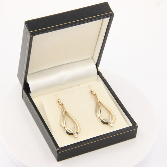 Vintage 9ct Hallmarked Shetland Sheila Fleet Two Tone Gold Drop Earrings Boxed