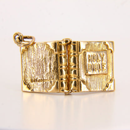 Vintage 9ct Holy Bible Charm – Hallmarked Yellow Gold Opening Pendant