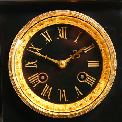 Antique French Mystery Clock Circa 1875 by A.R.Guilmet Black Marble Table Clock