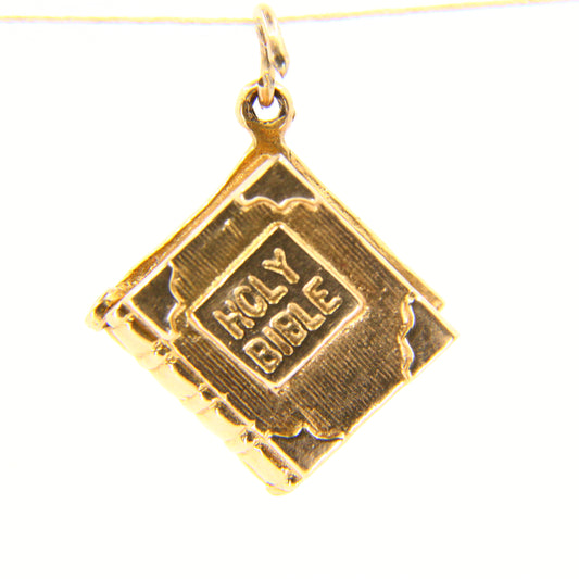 Vintage 9ct Holy Bible Charm – Hallmarked Yellow Gold Opening Pendant