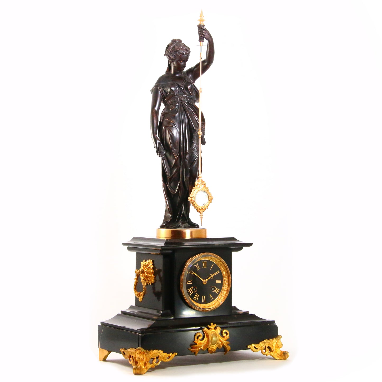 Antique French Mystery Clock Circa 1875 by A.R.Guilmet Black Marble Table Clock