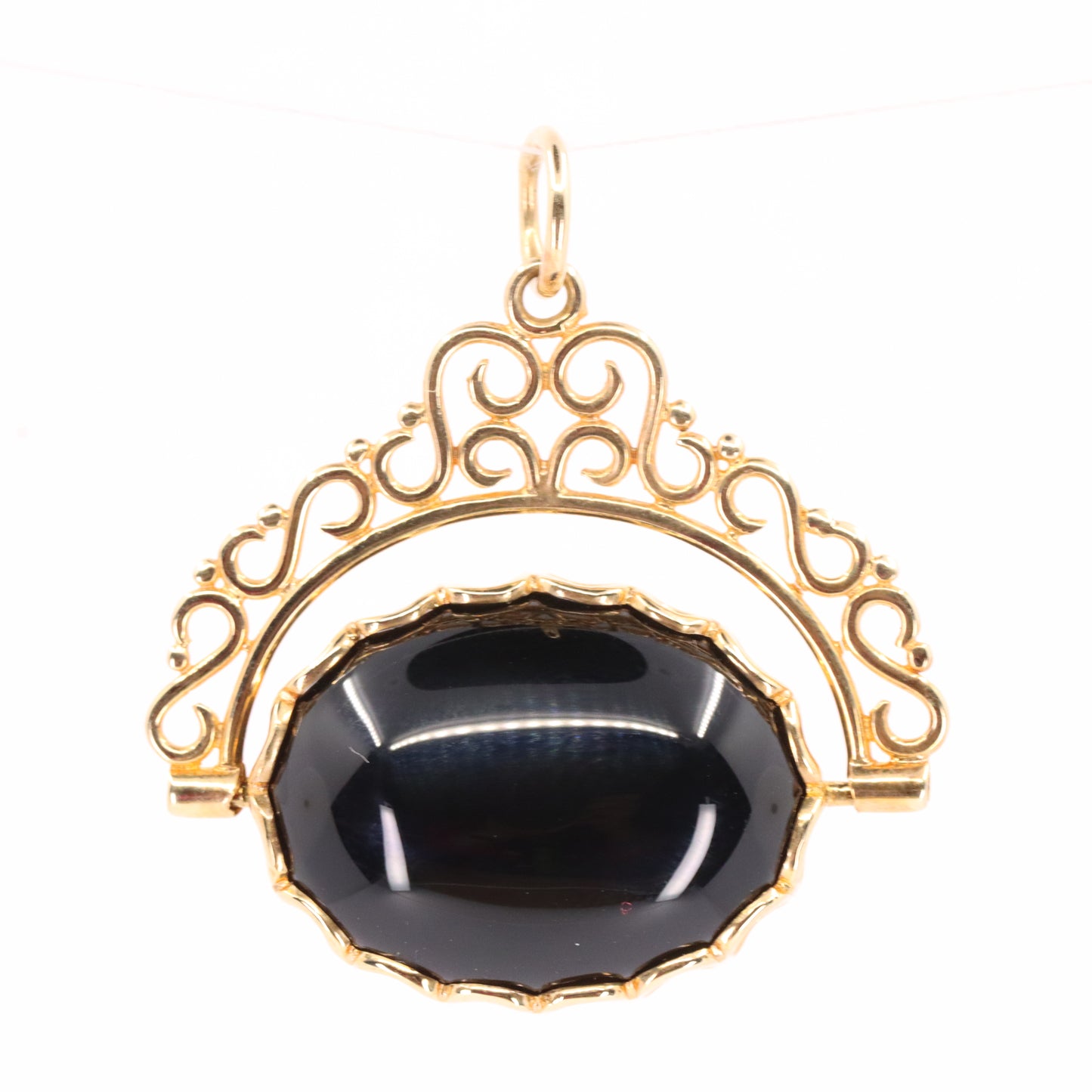 Vintage 9ct Hallmarked Yellow Gold Onyx Tiger Eye Spinner Pendant Fob Charm Gift