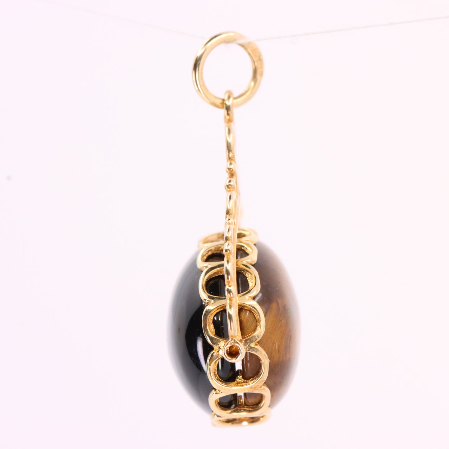 Vintage 9ct Hallmarked Yellow Gold Onyx Tiger Eye Spinner Pendant Fob Charm Gift