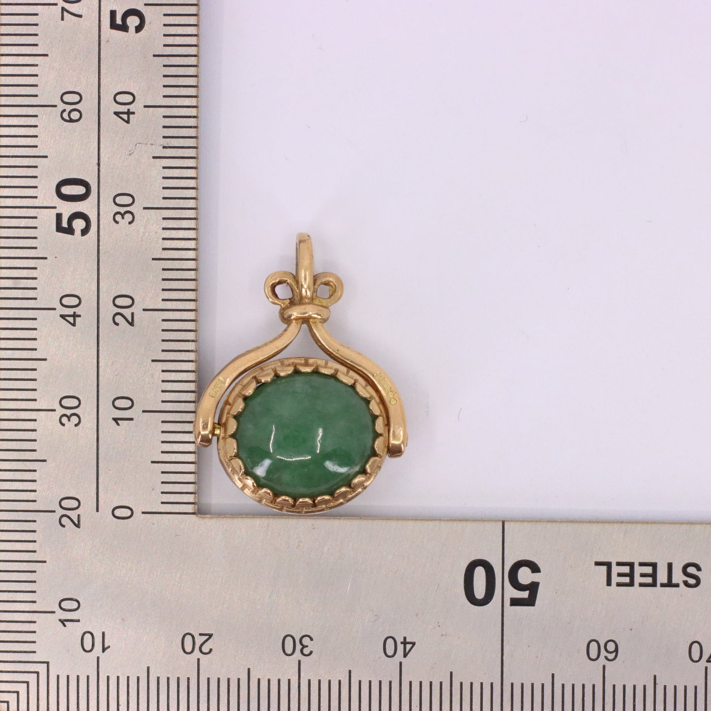 Vintage 9ct Hallmarked Yellow Gold Jade Onyx Spinner Pendant Fob Charm Gift