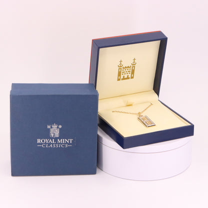 Vintage 9ct Hallmarked Gold Royal Mint Feng Shui Ingot Diamond Pendant Necklace