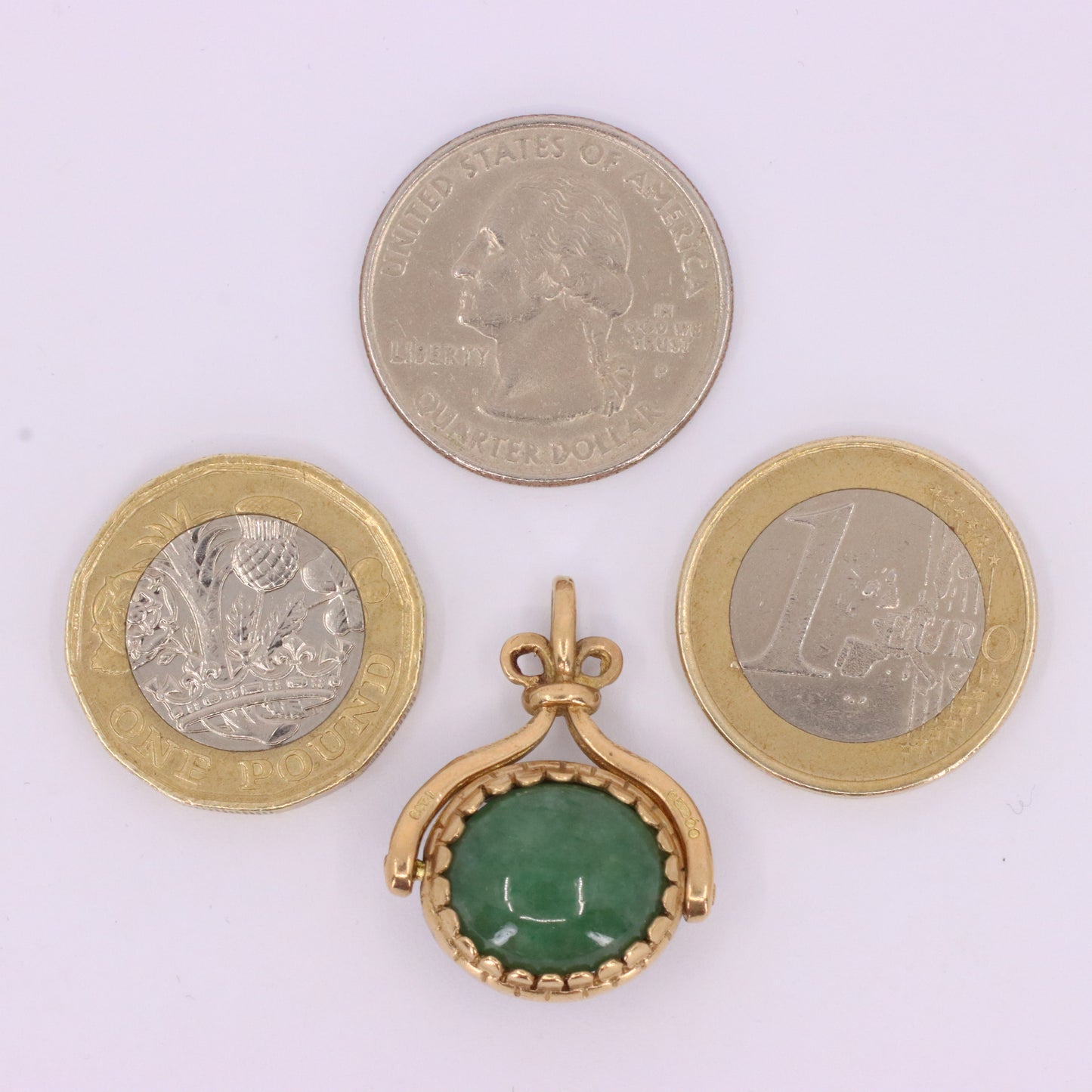Vintage 9ct Hallmarked Yellow Gold Jade Onyx Spinner Pendant Fob Charm Gift