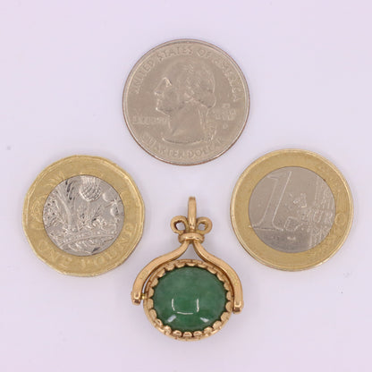 Vintage 9ct Hallmarked Yellow Gold Jade Onyx Spinner Pendant Fob Charm Gift