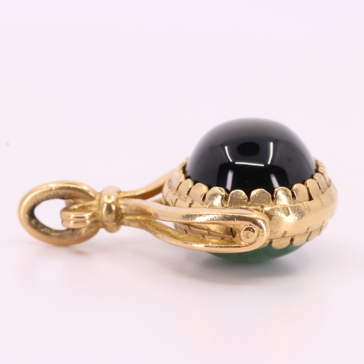 Vintage 9ct Hallmarked Yellow Gold Jade Onyx Spinner Pendant Fob Charm Gift