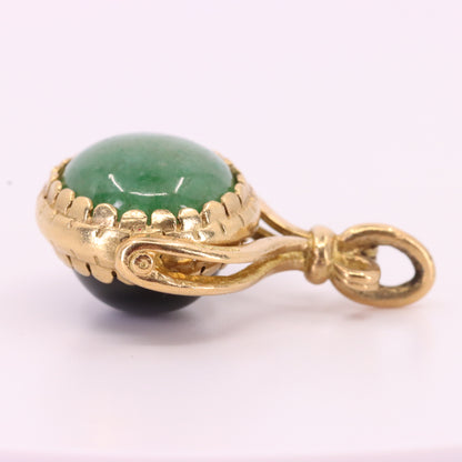 Vintage 9ct Hallmarked Yellow Gold Jade Onyx Spinner Pendant Fob Charm Gift