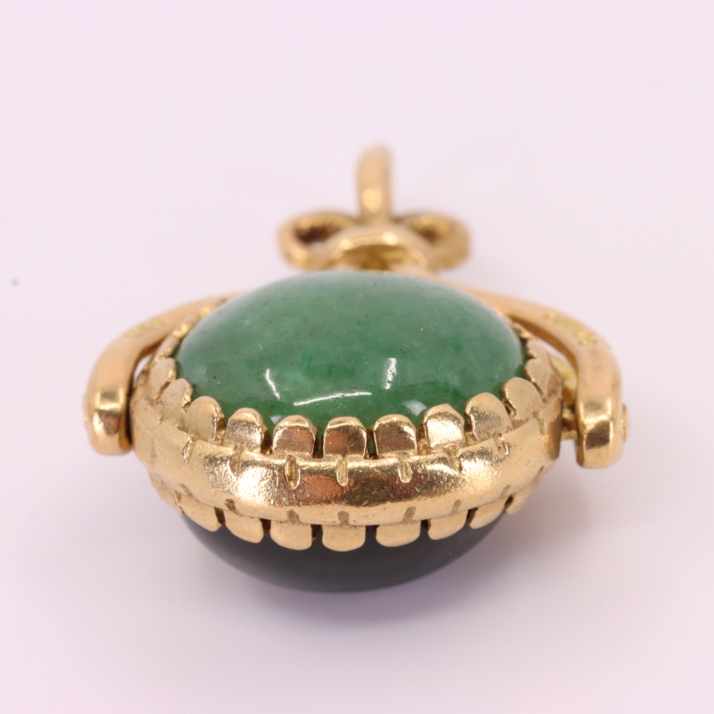 Vintage 9ct Hallmarked Yellow Gold Jade Onyx Spinner Pendant Fob Charm Gift