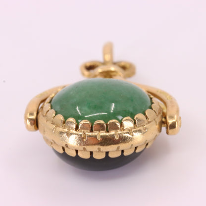 Vintage 9ct Hallmarked Yellow Gold Jade Onyx Spinner Pendant Fob Charm Gift