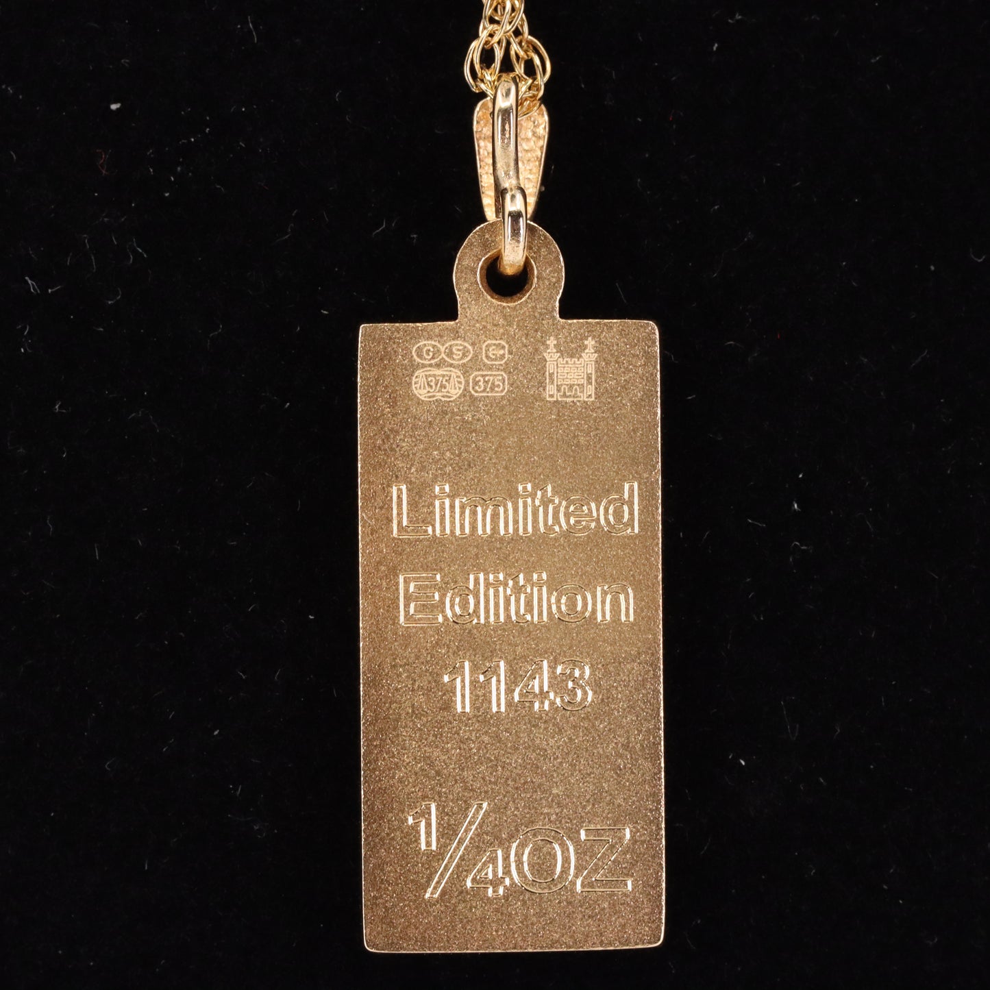 Vintage 9ct Hallmarked Gold Royal Mint Feng Shui Ingot Diamond Pendant Necklace