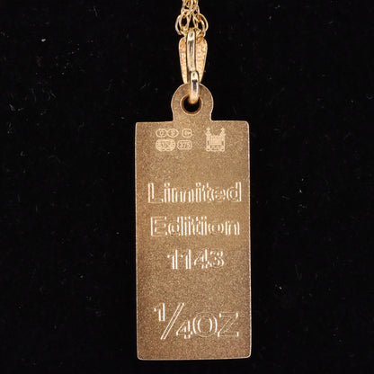 Vintage 9ct Hallmarked Gold Royal Mint Feng Shui Ingot Diamond Pendant Necklace