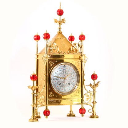 Antique Gothic Revival Gilt Brass Scottish Mantel Clock Circa 1870 By Bruce J. Talbert