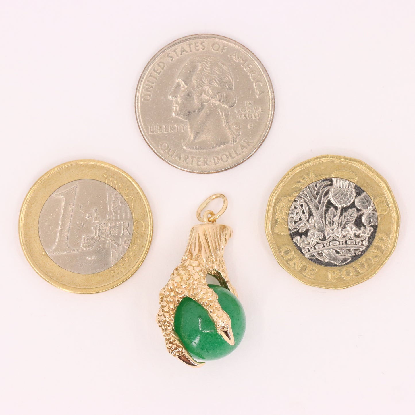 Vintage 9ct Hallmarked Gold Large Jade Claw Pendant Talisman Luck Charm Gift