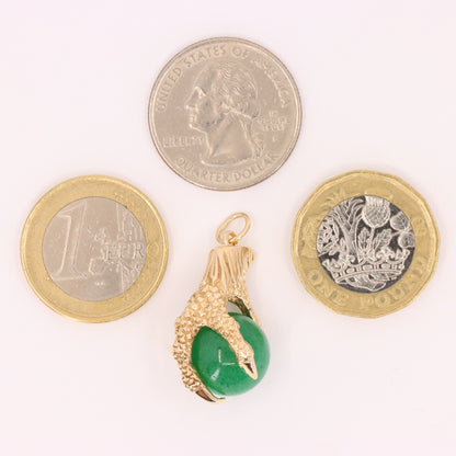 Vintage 9ct Hallmarked Gold Large Jade Claw Pendant Talisman Luck Charm Gift