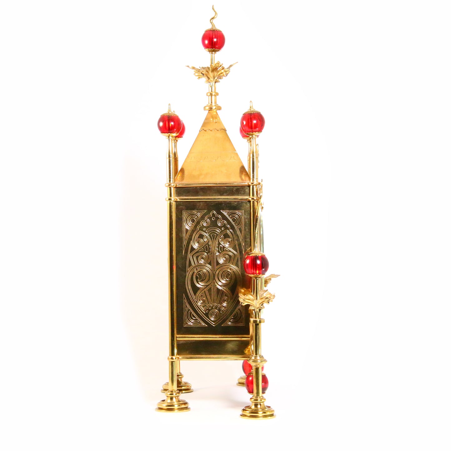 Antique Gothic Revival Gilt Brass Scottish Mantel Clock Circa 1870 By Bruce J. Talbert