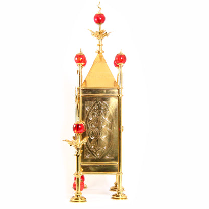 Antique Gothic Revival Gilt Brass Scottish Mantel Clock Circa 1870 By Bruce J. Talbert