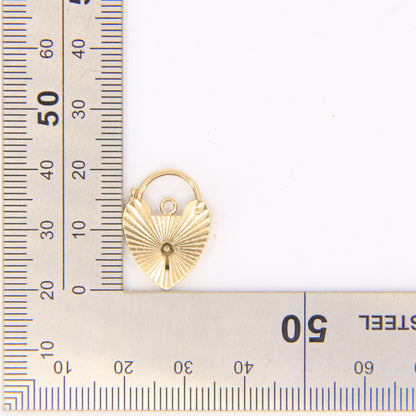 Vintage 9ct Yellow Gold Hallmarked Sunburst Heart Padlock Charm Pendant Gift