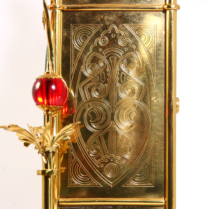 Antique Gothic Revival Gilt Brass Scottish Mantel Clock Circa 1870 By Bruce J. Talbert