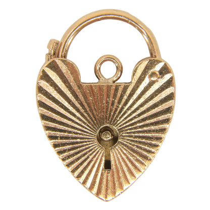 Vintage 9ct Yellow Gold Hallmarked Sunburst Heart Padlock Charm Pendant Gift