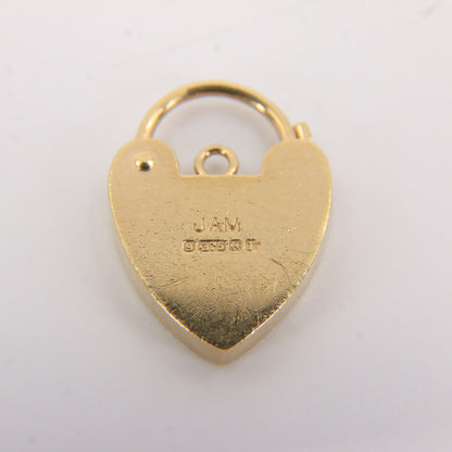 Vintage 9ct Yellow Gold Hallmarked Sunburst Heart Padlock Charm Pendant Gift