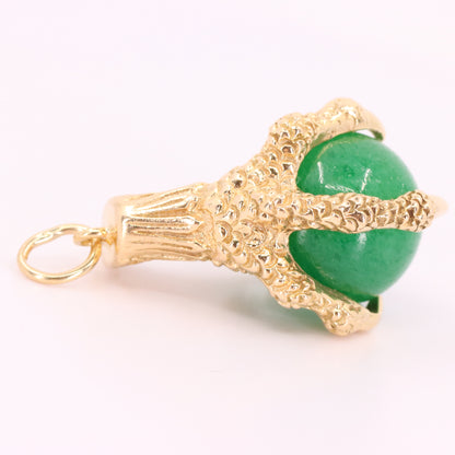 Vintage 9ct Hallmarked Gold Large Jade Claw Pendant Talisman Luck Charm Gift