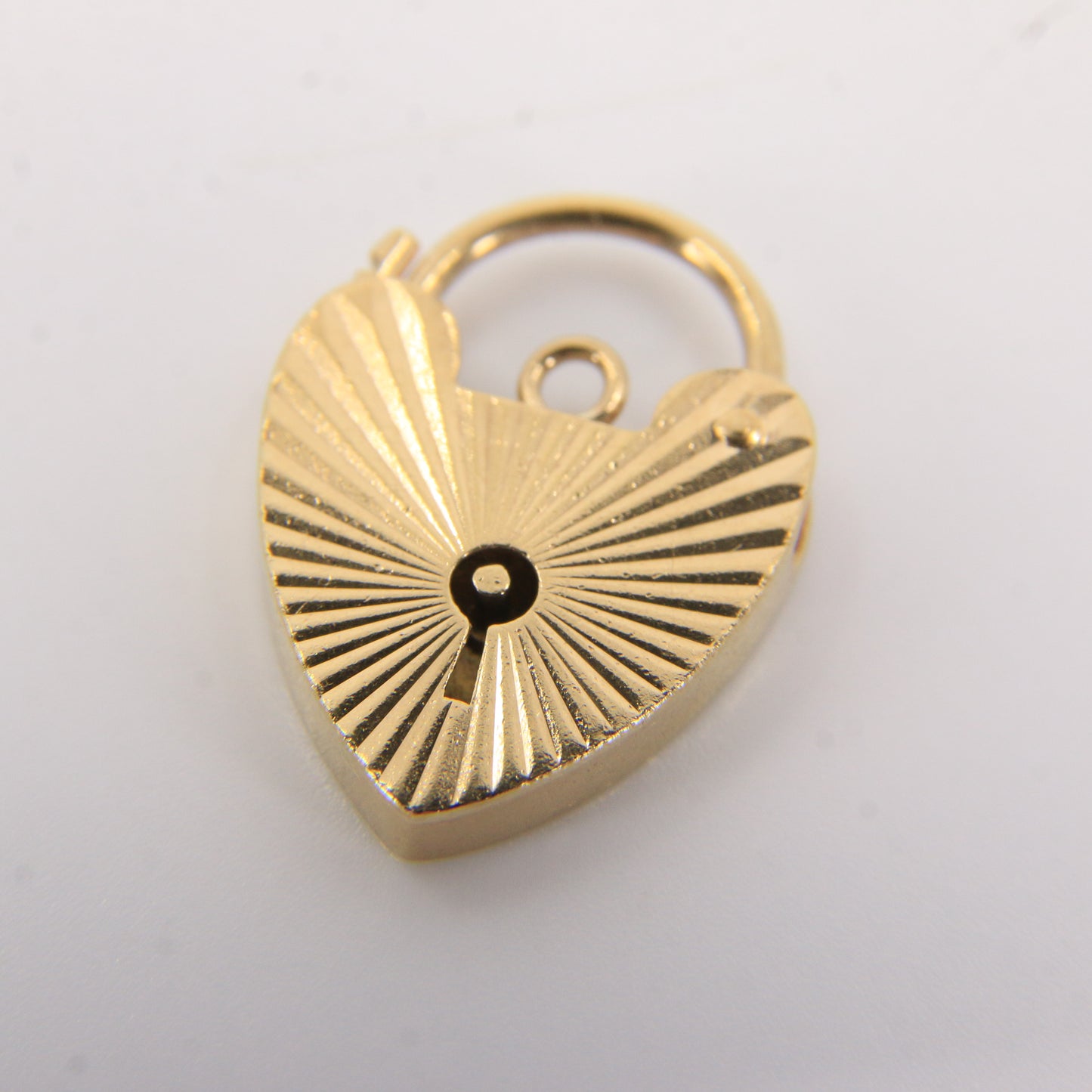 Vintage 9ct Yellow Gold Hallmarked Sunburst Heart Padlock Charm Pendant Gift