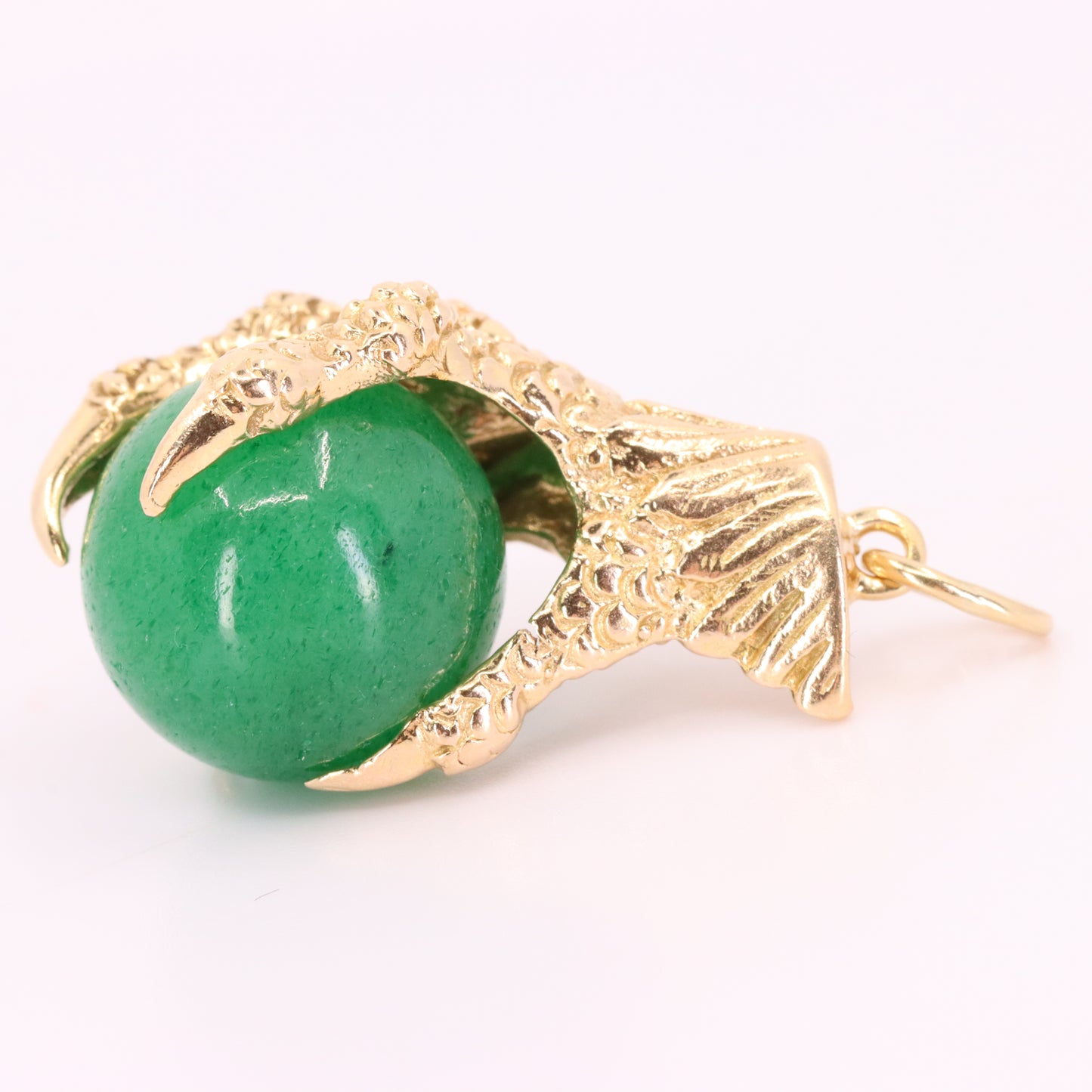 Vintage 9ct Hallmarked Gold Large Jade Claw Pendant Talisman Luck Charm Gift