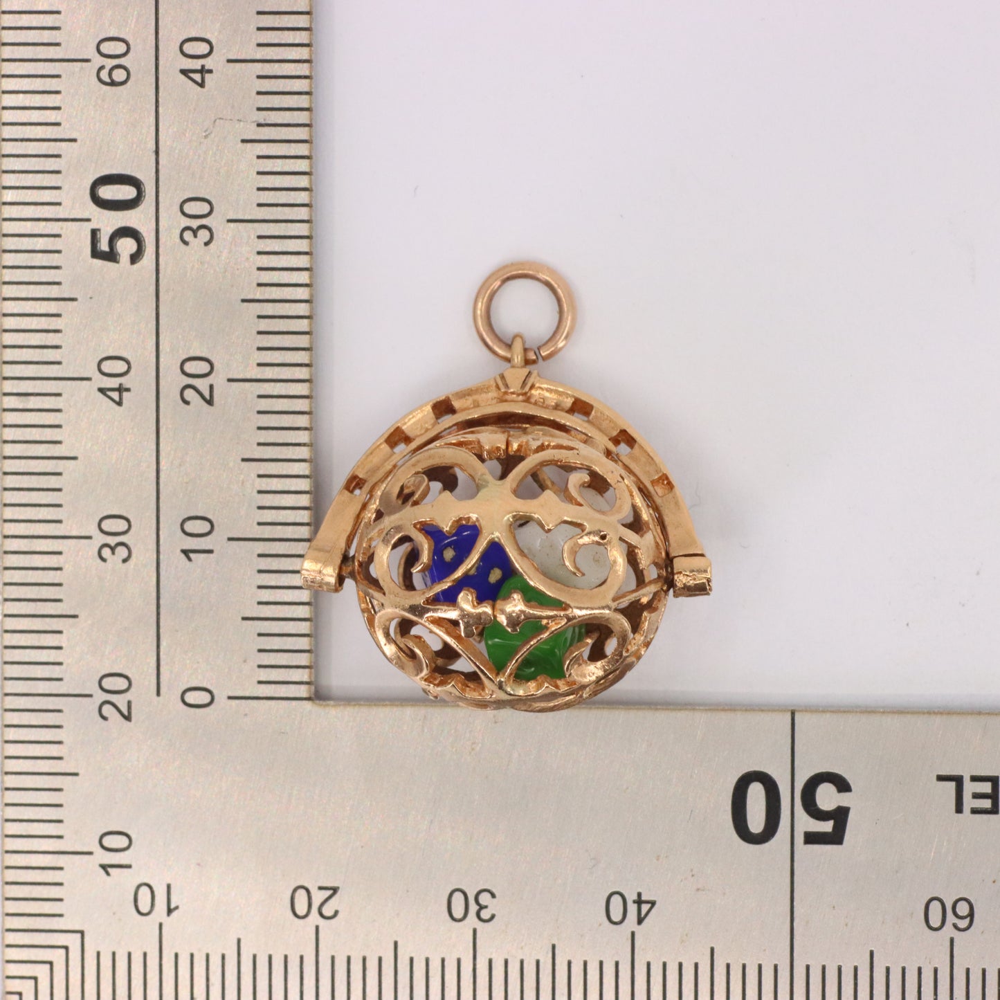 Vintage 9ct Hallmarked Gold Spinner Pendant Dice Cage Moving Luck Charm