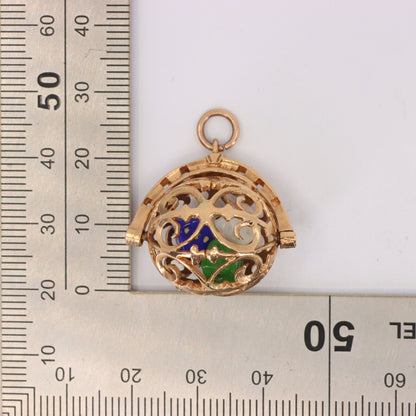 Vintage 9ct Hallmarked Gold Spinner Pendant Dice Cage Moving Luck Charm