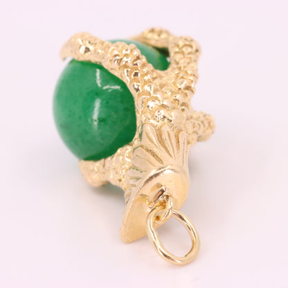 Vintage 9ct Hallmarked Gold Large Jade Claw Pendant Talisman Luck Charm Gift