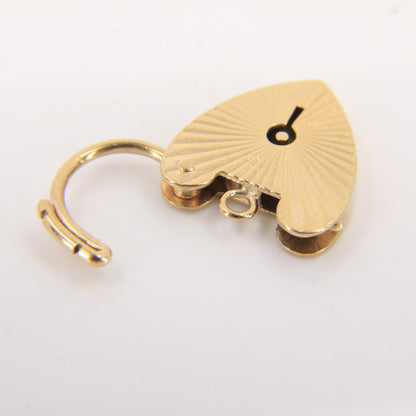 Vintage 9ct Yellow Gold Hallmarked Sunburst Heart Padlock Charm Pendant Gift
