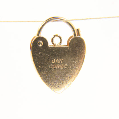 Vintage 9ct Yellow Gold Hallmarked Sunburst Heart Padlock Charm Pendant Gift