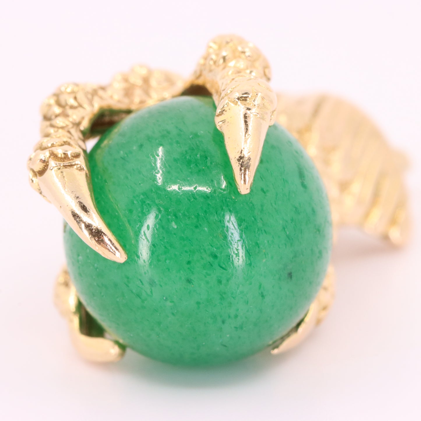 Vintage 9ct Hallmarked Gold Large Jade Claw Pendant Talisman Luck Charm Gift