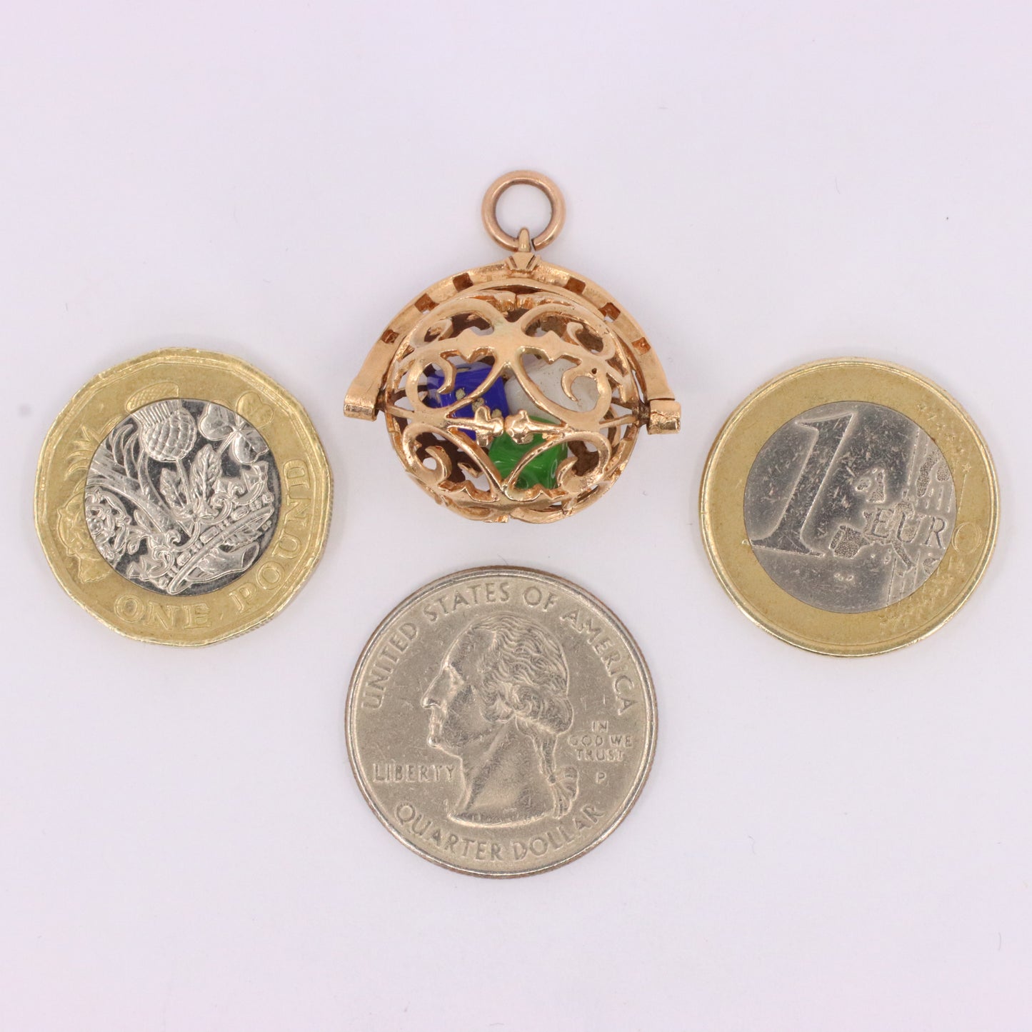 Vintage 9ct Hallmarked Gold Spinner Pendant Dice Cage Moving Luck Charm