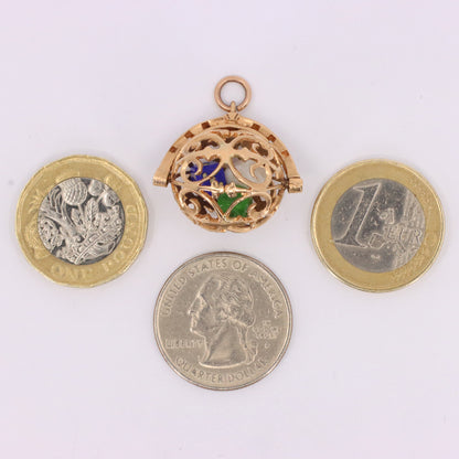 Vintage 9ct Hallmarked Gold Spinner Pendant Dice Cage Moving Luck Charm