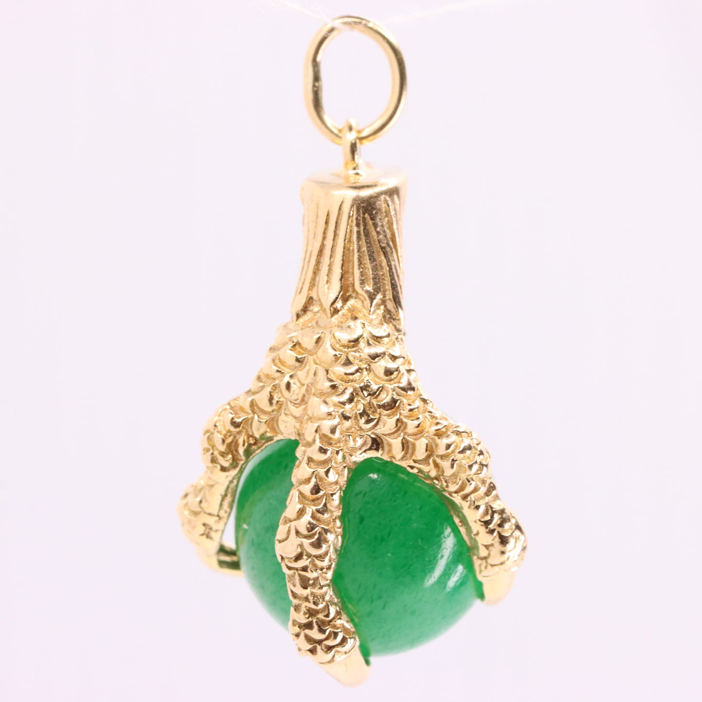 Vintage 9ct Hallmarked Gold Large Jade Claw Pendant Talisman Luck Charm Gift