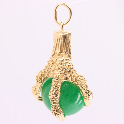 Vintage 9ct Hallmarked Gold Large Jade Claw Pendant Talisman Luck Charm Gift