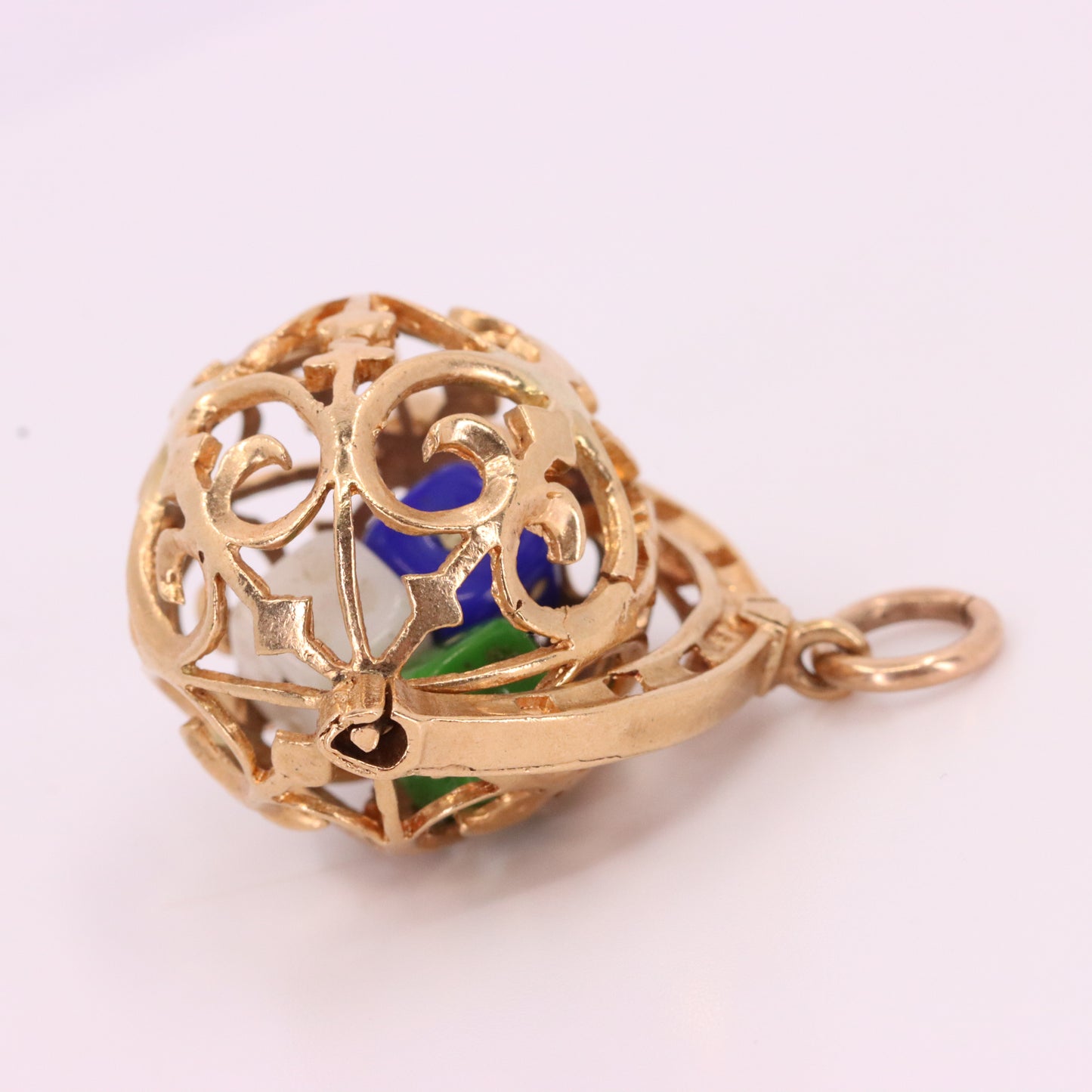 Vintage 9ct Hallmarked Gold Spinner Pendant Dice Cage Moving Luck Charm
