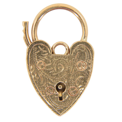 Vintage 9ct Yellow Gold Hallmarked Engraved Heart Padlock Charm Pendant
