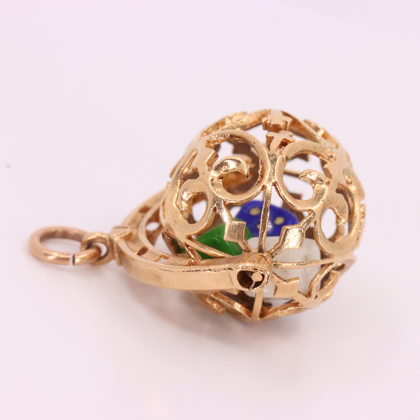 Vintage 9ct Hallmarked Gold Spinner Pendant Dice Cage Moving Luck Charm
