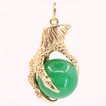 Vintage 9ct Hallmarked Gold Large Jade Claw Pendant Talisman Luck Charm Gift