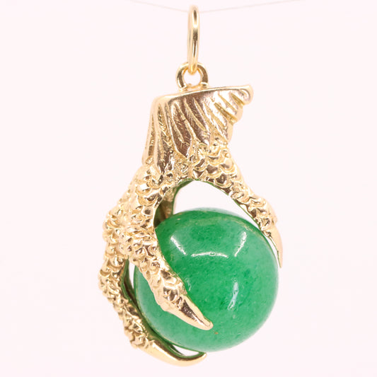 Vintage 9ct Hallmarked Gold Large Jade Claw Pendant Talisman Luck Charm Gift