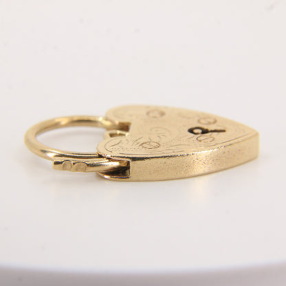 Vintage 9ct Yellow Gold Hallmarked Engraved Heart Padlock Charm Pendant