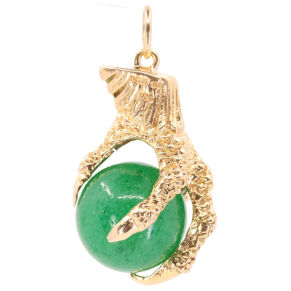 Vintage 9ct Hallmarked Gold Large Jade Claw Pendant Talisman Luck Charm Gift