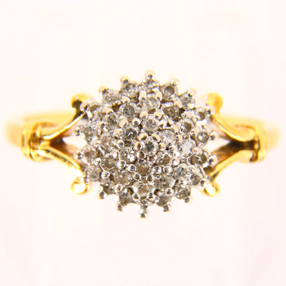 Vintage 18ct .25ct Diamond Cluster Ring Hallmarked Yellow Gold Statement Ring