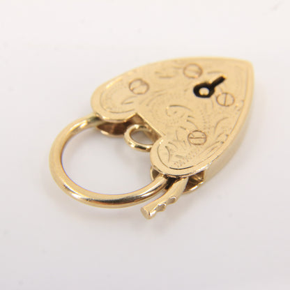 Vintage 9ct Yellow Gold Hallmarked Engraved Heart Padlock Charm Pendant