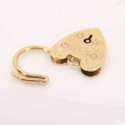 Vintage 9ct Yellow Gold Hallmarked Engraved Heart Padlock Charm Pendant